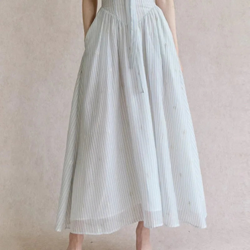 Xajzpa Fashion Casual Dress Women's V Neck Sleeveless Bow Waist Retraction A Line Dresses 2025 Summer New Tide