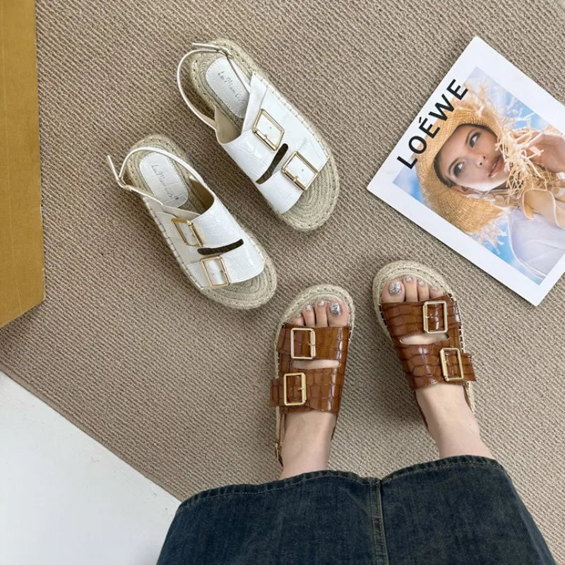 Xajzpa Roman Sandals Comfort Shoes for Women Buckle Strap Summer Heels Gladiator Girls Retro Clogs Handmade New Casual Scandals Ro