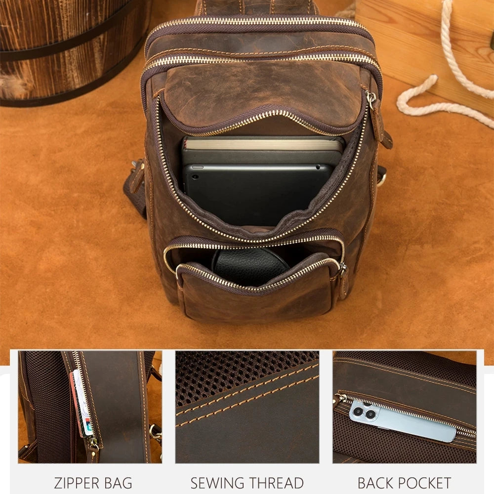 Xajzpa Casual Genuine Leather Chest Bag Pack Men iPad Mini Cow Leather Shoulder Bags Male Anti Theft Crossbody Summer Sling bags