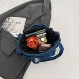 Xajzpa Denim Canvas Shoulder Bag Large Capacity Fashionable Drawstring Design Crossbody Tote Bag Student Textbook Shoulder Handbag