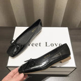 Xajzpa Bowtie Flat Shoes Women Ballerinas Square Toe Slip on Ballet Flats Lazy Loafers Moccasins Ladies Casual Comfort Shoes