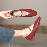 Xajzpa  Retro Women's Pumps Soft Microfiber Leather Single Shoes Fashion Shallow Buckle Mary Jane Heels Low Square Heel Daily Pumps