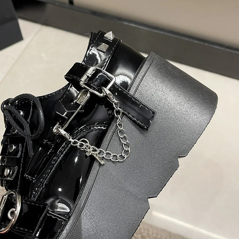 Xajzpa Punk Gothic Lolita Shoes Women AutumnThick Sole Brand Platform Mary Jane Shoes Wedge High Heels Party Cosplay Designer
