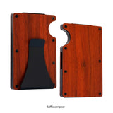 Xajzpa RFID Blocking Men's Wooden Wallet Ultra Thin Metal Money Clip for Men Minimalist Wooden Aluminum Wallet Card Holder