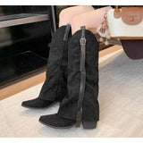 Xajzpa New Style Fashion Winter Street Style Pointed Toe Knee-High Boots Women Low Heels Shoes Female Long Booties Zapatos De Mujer