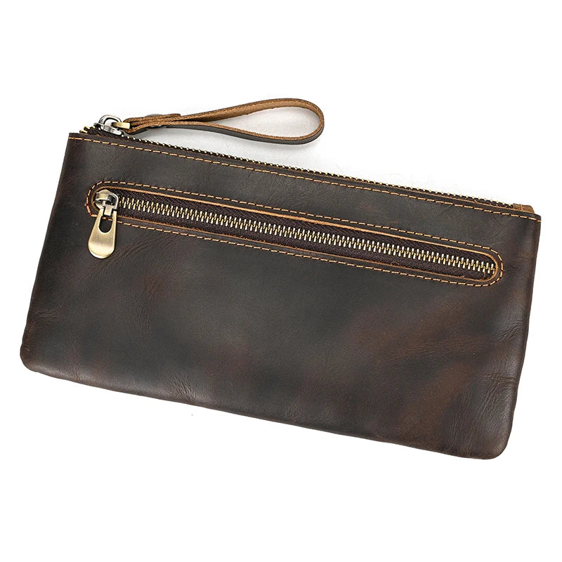 Xajzpa Men Women's Leather Purse Cellphone Pouch Iphone Bag Single Zipper Long Purse Slim Wallet for Coins Man Woman for Card Cash