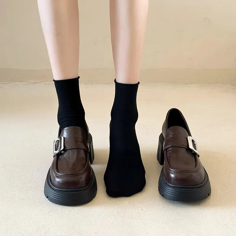 Xajzpa Women Shoes Autumn Clogs Platform Female Footwear Slip-on Oxfords Loafers With Fur Fall Creepers Winter Dress Slip On Leather