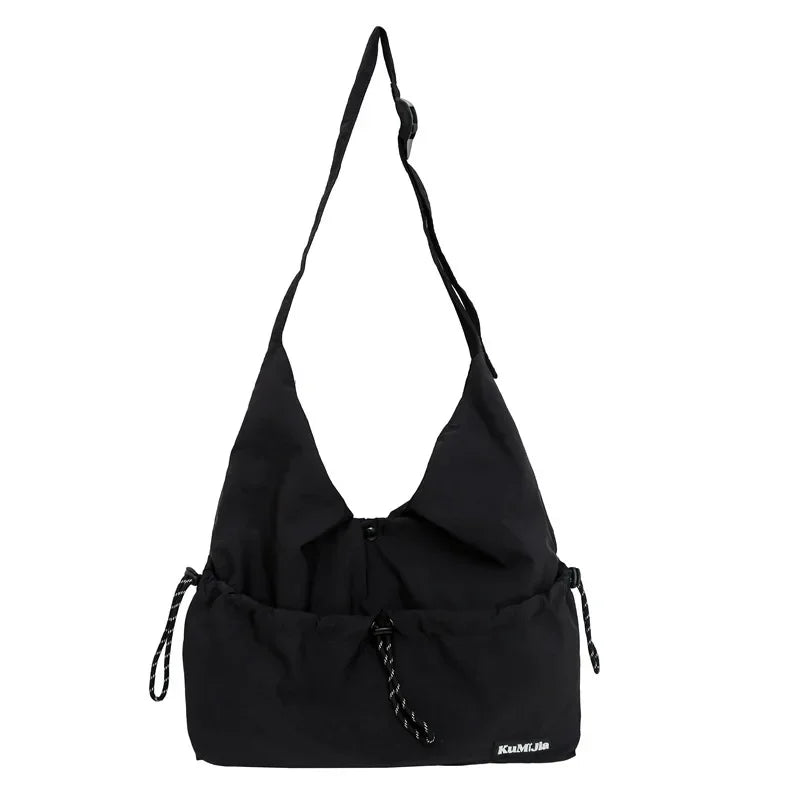 Xajzpa Casual Style Student Sports Shoulder Bag Nylon Women Drawstring Commuter Work Clothes Bag Neutral Lightweight Men Crossbody Bag