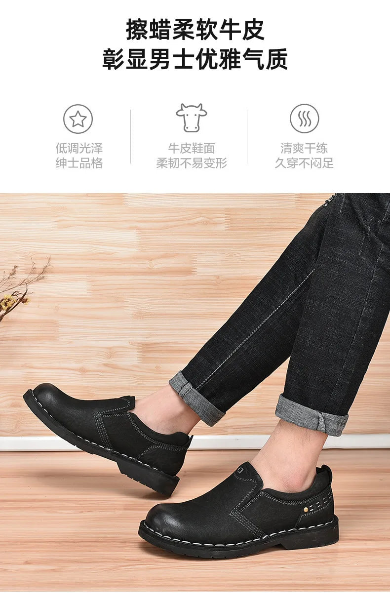 Xajzpa Men Genuine Leather Vintage Loafers Casual Shoes Mens Breathable Driving Flats Fashion Sewing Men Leisure Shoes Sneakers