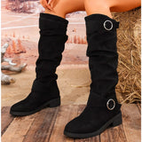 Xajzpa New Women Stylish Mid-Calf Slouchy Boots Soft Comfortable Round Toe Design Easy Pull-On Closure Outdoor Casual Shoes Shoes