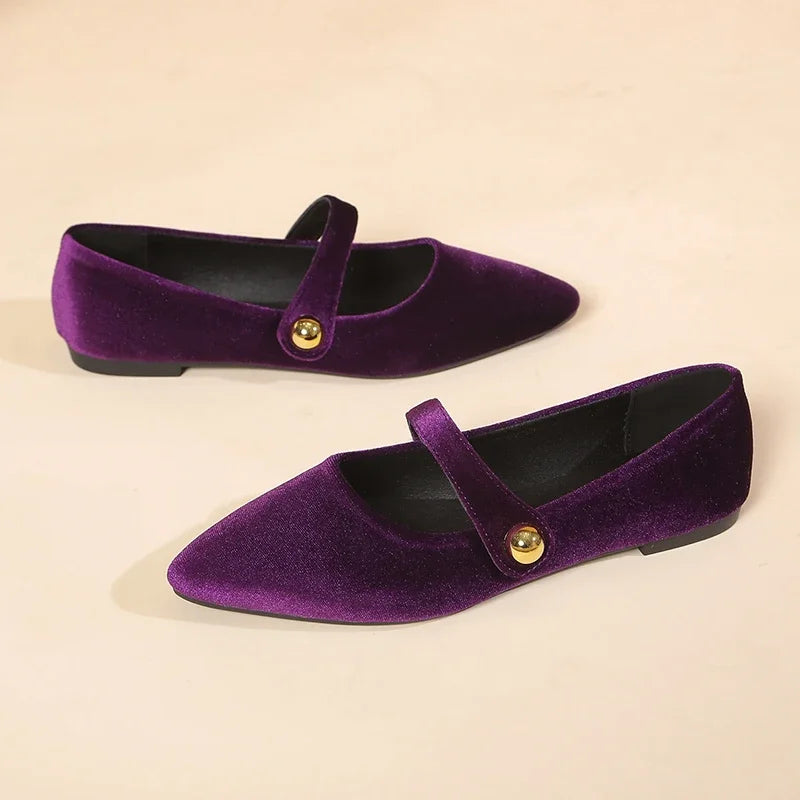 Xajzpa New Fashion Women's Pointed Toe Flat Shoes with Velvet Matte Finish Single Women Comfort Loafers Shoes Leather Mary Jane Shoes