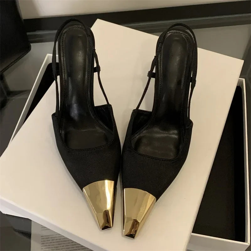 Xajzpa Street Style Pointed Toe Women Pumps Fashion Slingbacks Thin High Heels Elegant Stripper Prom Ladies Sandals Shoes