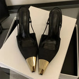 Xajzpa Street Style Pointed Toe Women Pumps Fashion Slingbacks Thin High Heels Elegant Stripper Prom Ladies Sandals Shoes