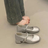 Xajzpa Retro Women Shoes Mary Jane Chunky Sandals Casual Heels Footwear Round Toe 2025 Shallow Mouth Branded Pumps Lolita Block Comfort