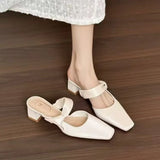 Xajzpa Summers New Style Evening Breeze Baotou Half Slippers French Low Heel Women's Shoes Summer New Thick Heel Slippers Zapatos Mujer