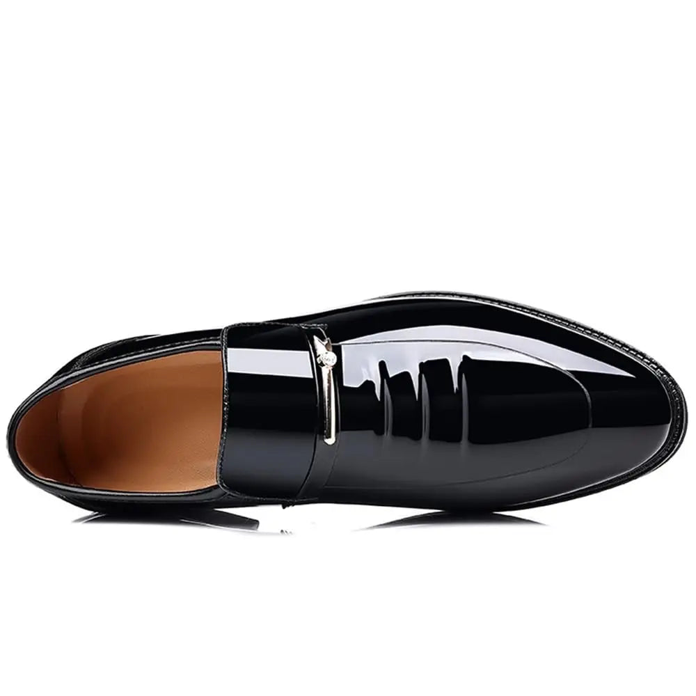 Xajzpa Mens Dress Shoes Formal Business Oxford High Gloss Patent Slip On Loafers Comfortable Casual Driving Boat Shoe For Men