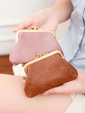 Xajzpa Cute Clip Lock Women's Coin Purse Retro Solid Color Bifold Kiss Lock Small Wallet Simple PU Leather Lipstick Portable Pocket Bag