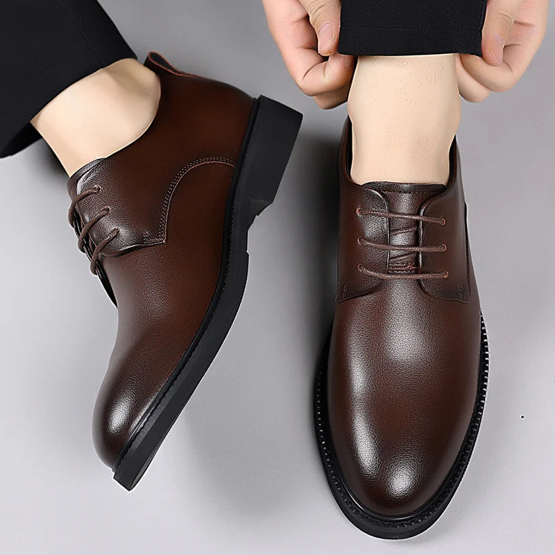 Xajzpa Size up formal leather shoes for men with lace Oxford wedding banquet office casual fashion breathable business shoes
