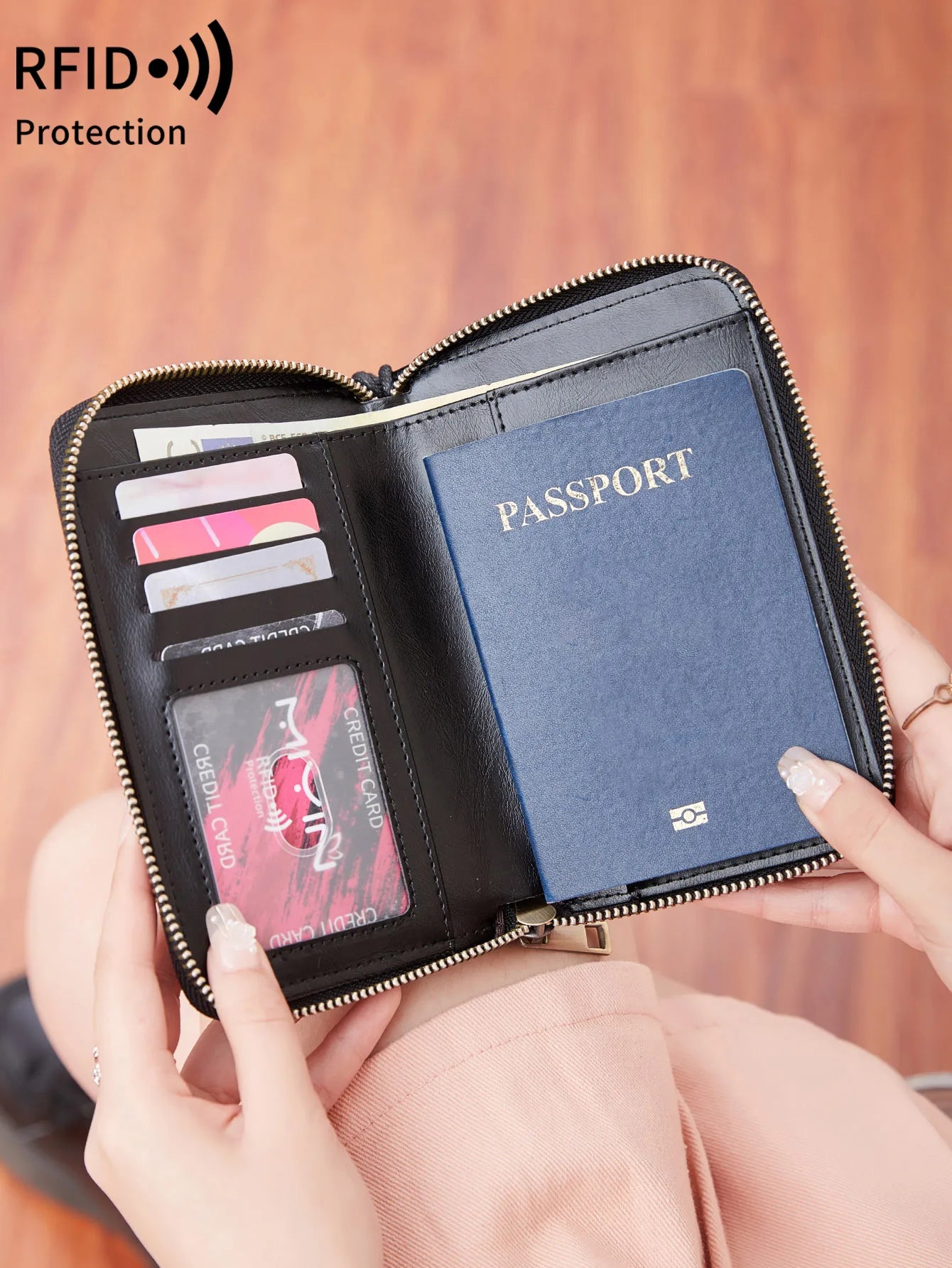 Xajzpa RFID Retro Business Passport Clip Fashionable Multi Functional PU Leather Travel Accessories Passport Clip Wallet for Men and Women