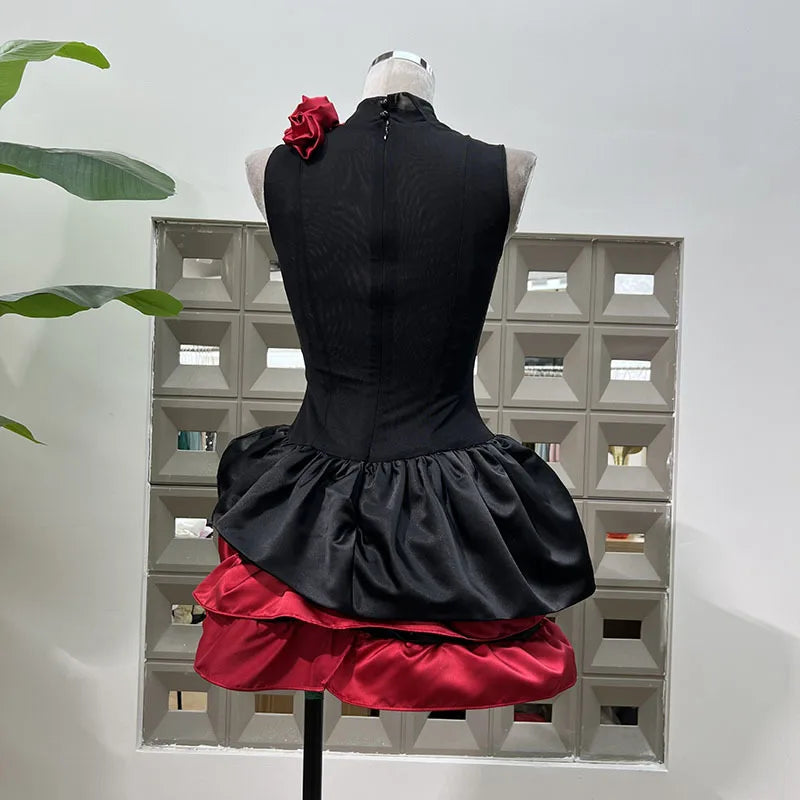 Xajzpa Fashion Women Short Dress Sleeveless Round Neck 3D Flowers Female Summer Evening Party Dresses New Tide