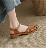 Xajzpa Shoes Female Sandal Women's Girls Beige New Summer Comfort Low Retro Flat Back Strap Square heel Rubber PU Scandals Solid C