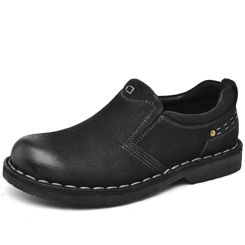 Xajzpa Men Genuine Leather Vintage Loafers Casual Shoes Mens Breathable Driving Flats Fashion Sewing Men Leisure Shoes Sneakers