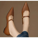 Xajzpa New Fashion Women's Coarse Heel Shoes Spring Square Head Shallow Mouth Suede Metal Buckle Anti-slip Wear-resistant Low-top Shoes