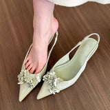 Xajzpa New Style Women's Spring Green Flower Pointed Elegant High Heels for Women Fashion Shallow Mouth Slingbacks Sandals Casual Pumps