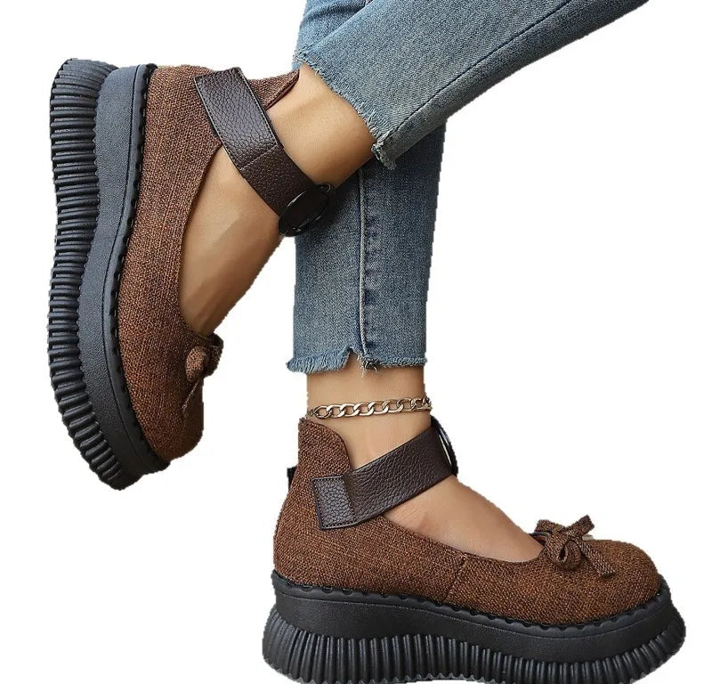 Xajzpa Thick soled shallow mouth single shoe summer new butterfly bow round toe simple comfortable daily casual women's shoes
