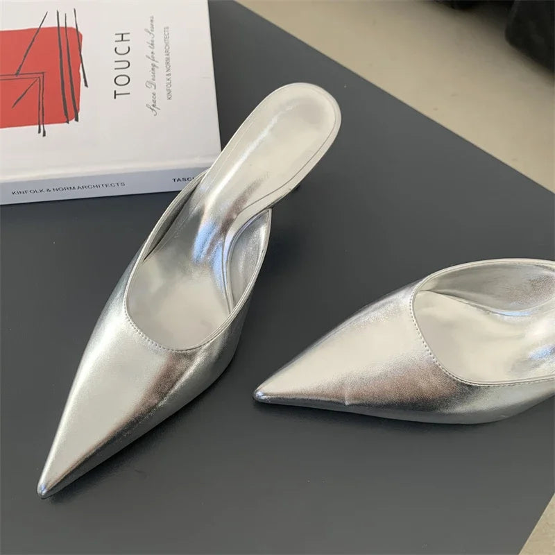 Xajzpa Spring New Brand Women Slipper Pointed Toe Slip On Ladies Mules Thin Low Heel Outdoor Dress Sandal Shoes