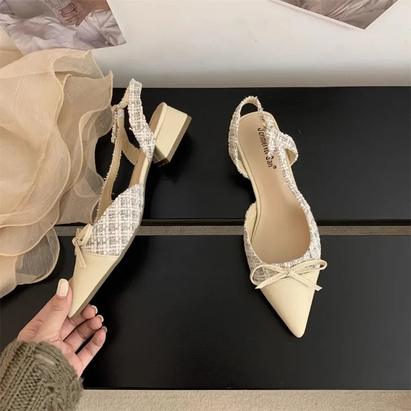 Xajzpa New Style Luxury Women's Closed Girls Bowknot Low High Fashion Stiletto Pointed Toe Buckle High Heels Party Prom Shoes