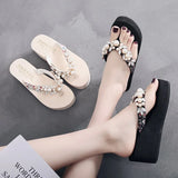 Xajzpa On A Wedge Slippers Casual String Bead Beach Shoes Platform Rubber Flip Flops Slides Slipers Women Heeled Mules Luxury Sabot Haw
