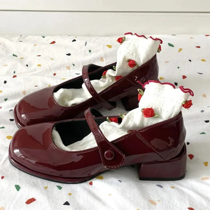 Xajzpa  Retro Red Mary Jane Shoes Women Thick Heels Ankle Buckle Lolita Shoes Woman Student French Square heel shallow mouth single shoe