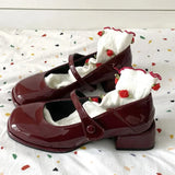 Xajzpa  Retro Red Mary Jane Shoes Women Thick Heels Ankle Buckle Lolita Shoes Woman Student French Square heel shallow mouth single shoe