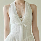 Xajzpa Fashion Casual Dress Women's V Neck Sleeveless Bow Waist Retraction A Line Dresses 2025 Summer New Tide