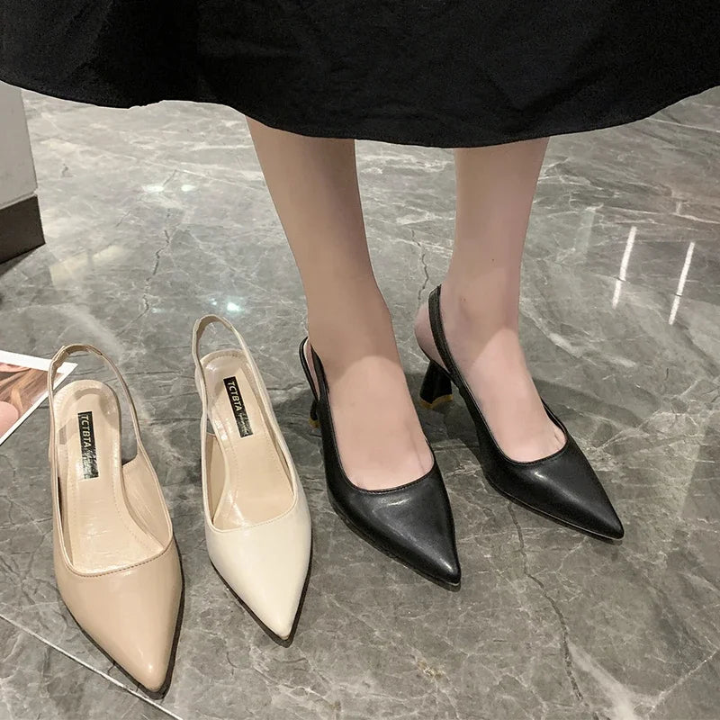 Xajzpa Summer Fashion New Pointed Toe Stiletto Heel Shallow Mouth Breathable PU Comfortable and Elegant Women's Shoes Sexy Sandals