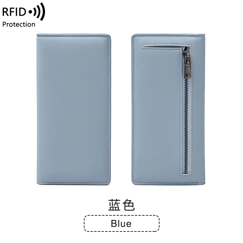 Xajzpa Minimalist RFID Ultra-thin Women's Long Wallet PUdouble Folding Wallet Multifunctional Women's Coin Credit Card Bag Hand-held Bag