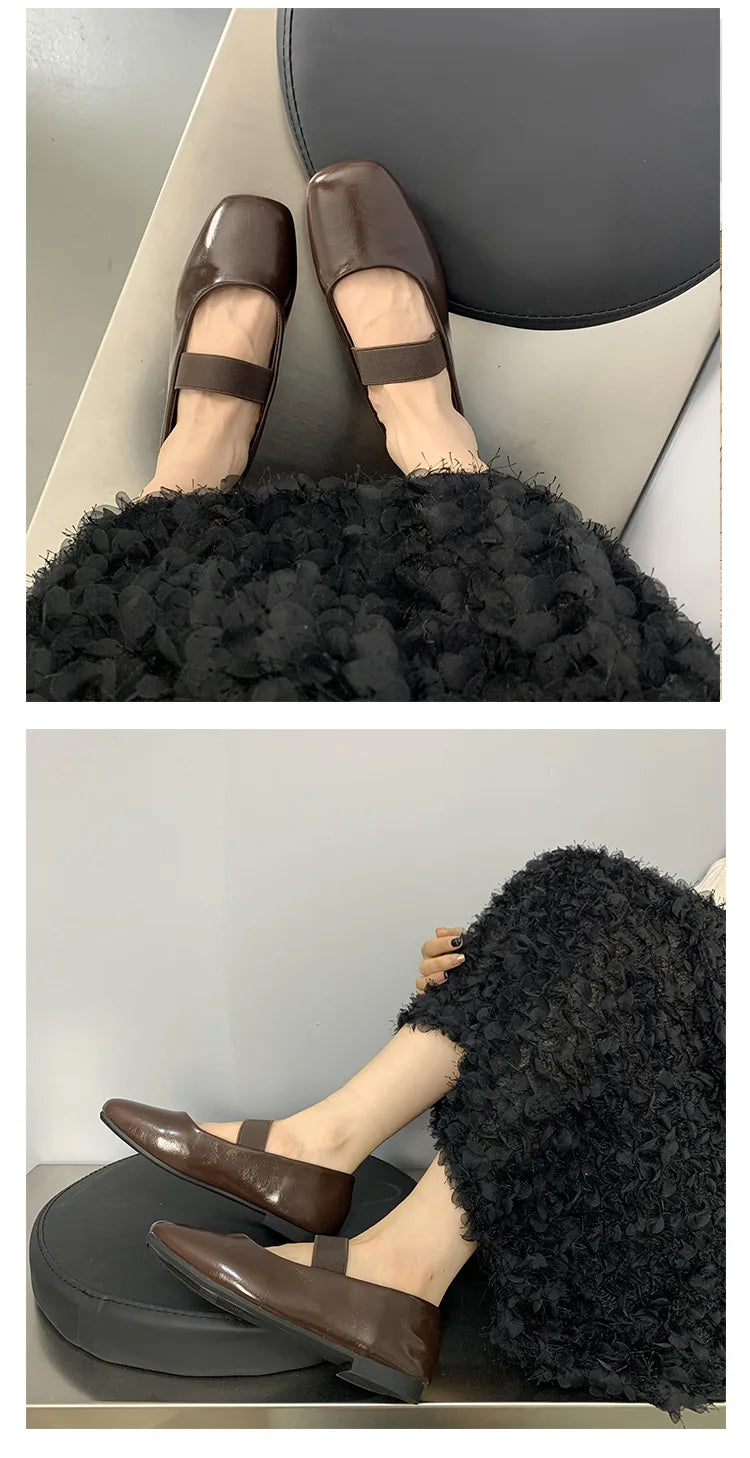 Xajzpa Square Toe Women Flats Shoes Mary Jane Shoes Fashion Shallow Elastic Band Spring Autumn Ladies Comfort Soft Sole Shoes