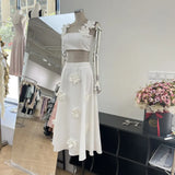 Xajzpa Fashion Solid Color 2 Piece Set Women's Flower Short Vest Casual Half Skirt 2025 Summer New Tide