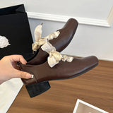Xajzpa New Style Luxury Women's Fashion Thick Heel Shoes Spring Square Head Front Lacing Anti-slip Wear-resistant Women's High Heels