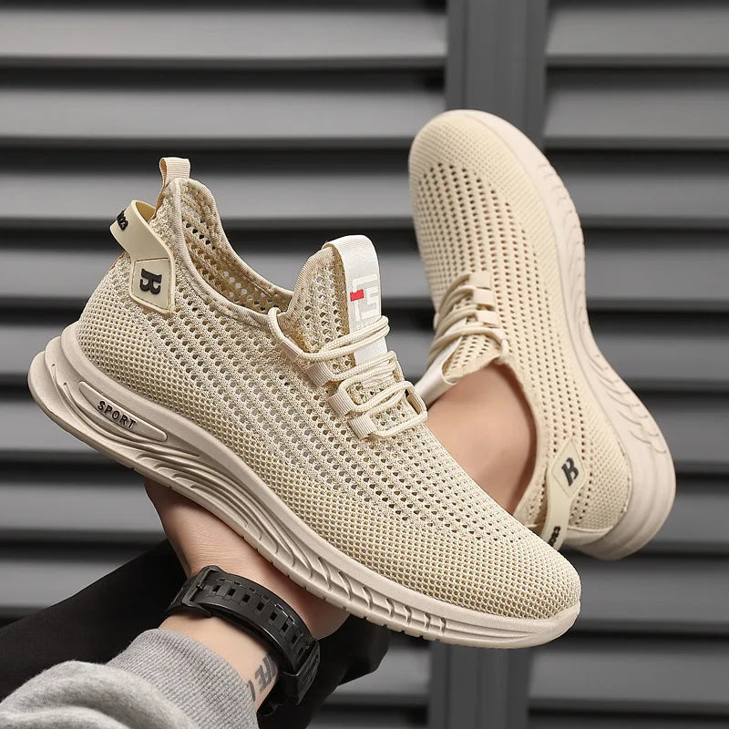 Xajzpa Men's Sneakers Classic Casual Shoes Breathable Mesh Running Sneakers Without Laces Lightweight Men Shoes 2025 Summer New