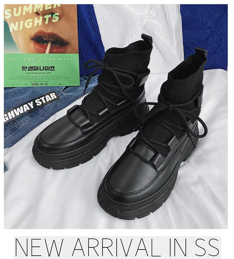Xajzpa Autumn Winter Socks Boots New Men Ankle Boots Platform Black Shoes for Men Fur Chunky Punk Motorcycle Booties Gothic Shoes