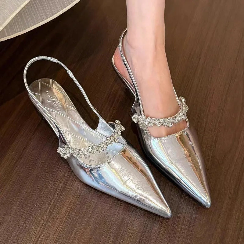 Xajzpa New Style Luxury Women's Water Diamond Slim Heeled Pointed High-heeled Shoes with A Headband and Sandals for Women Zapatos Mujer