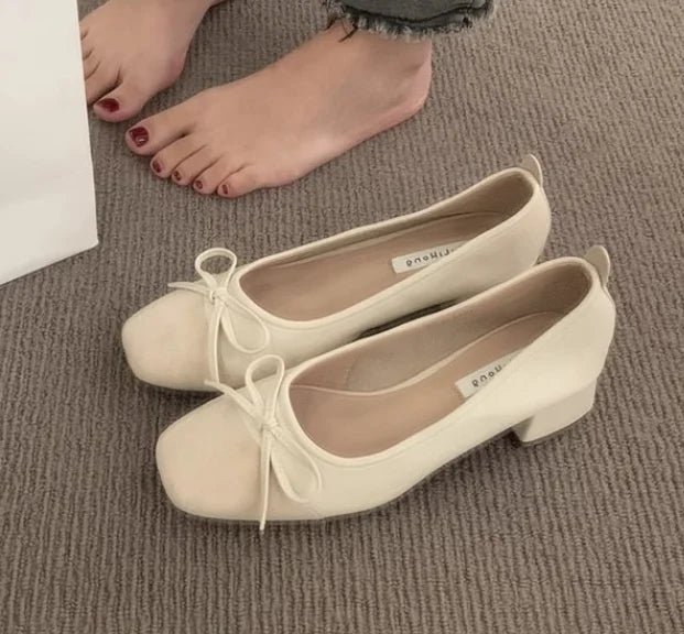 Xajzpa New Women Cute Ballerina Low Heel Shoes Lady Slipony Butterfly Knot Vintage Kawaii Mocasines Loafers Girl Lolita Mom Shoes