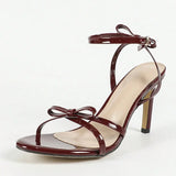 Xajzpa Designer Patent Leather Bowknot Narrow Band Women Sandals Fashion Open Toe Buckle Strap Ladies Shoes High Heels Sandalias