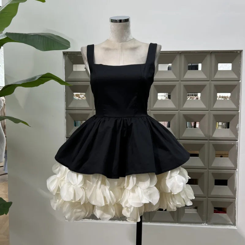 Xajzpa Fashion Patchwork Dress Women's Square Collar Sleeveless Casual A Line Dresses 2025 Summer New Tide