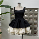 Xajzpa Fashion Patchwork Dress Women's Square Collar Sleeveless Casual A Line Dresses 2025 Summer New Tide