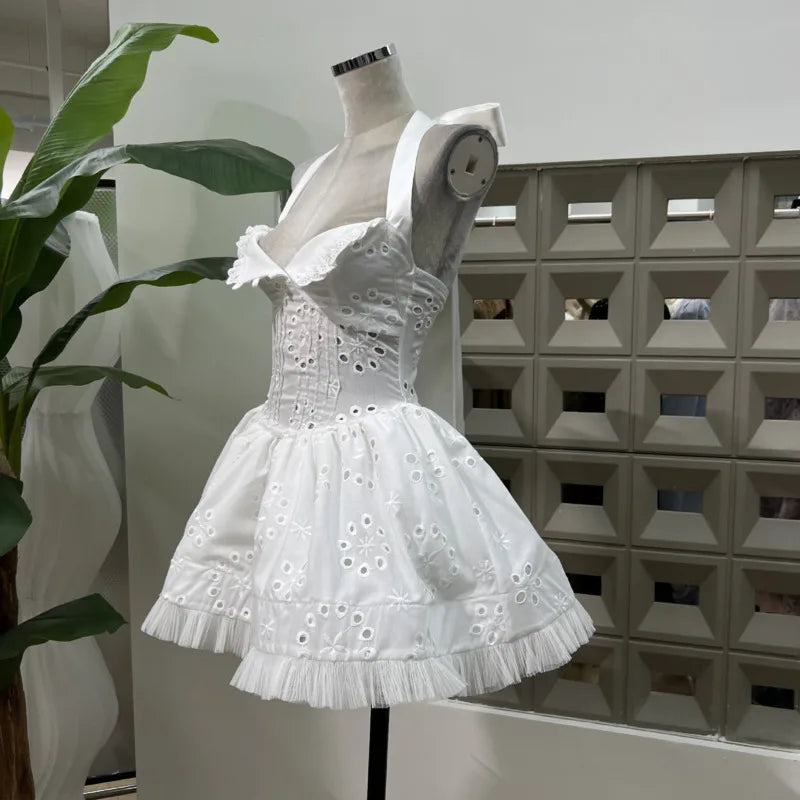 Xajzpa  Fashion Lace Embroidery Dress Women's Sleeveless Waist Retraction Backless Dresses 2025 Summer New Tide