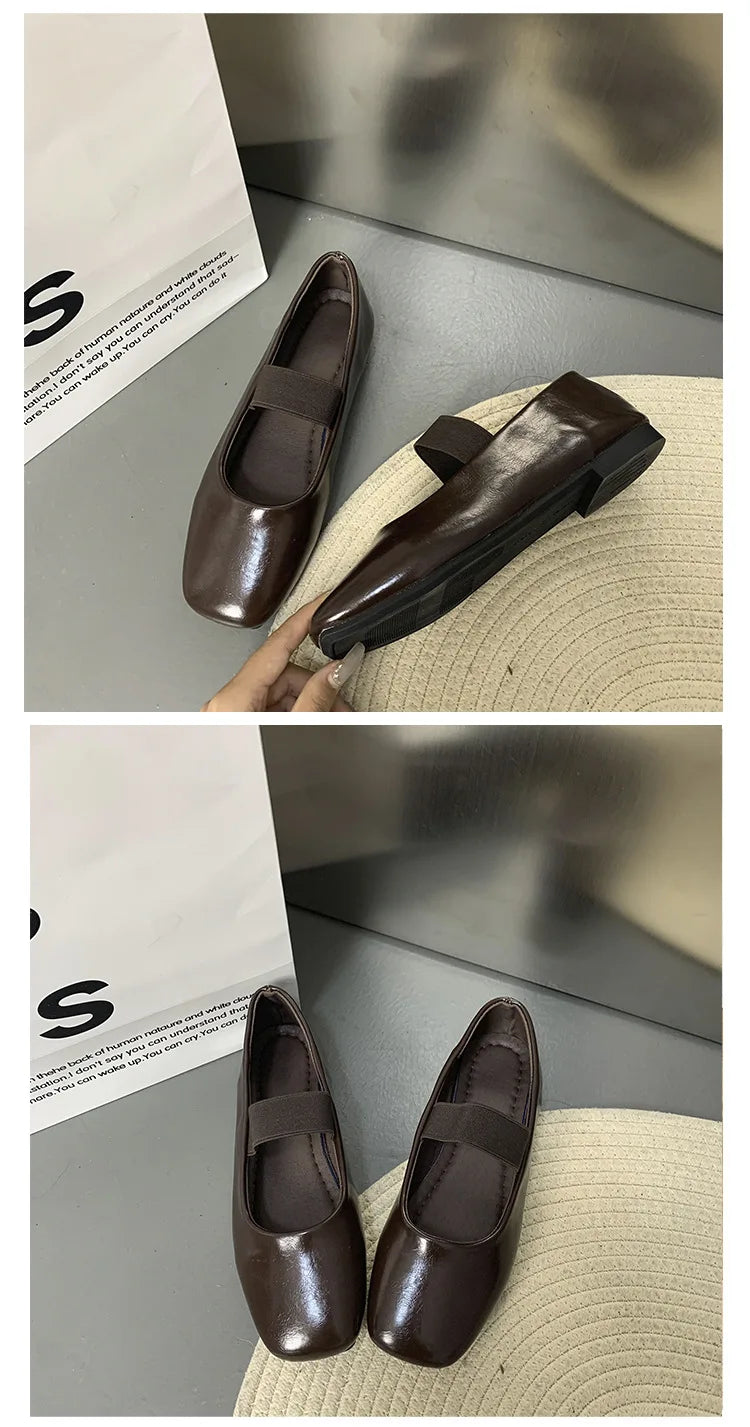 Xajzpa Square Toe Women Flats Shoes Mary Jane Shoes Fashion Shallow Elastic Band Spring Autumn Ladies Comfort Soft Sole Shoes