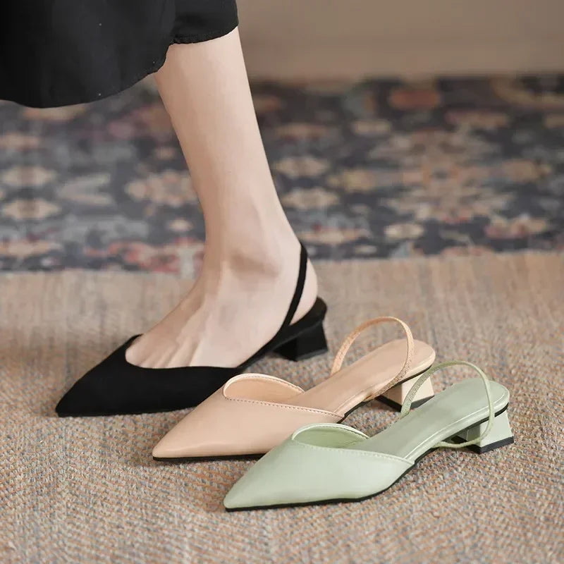 Xajzpa New Fashion Summer Women Pumps Woman Buckle Beige Single Shoes Square Heels Comfortable Dress Party Shoes